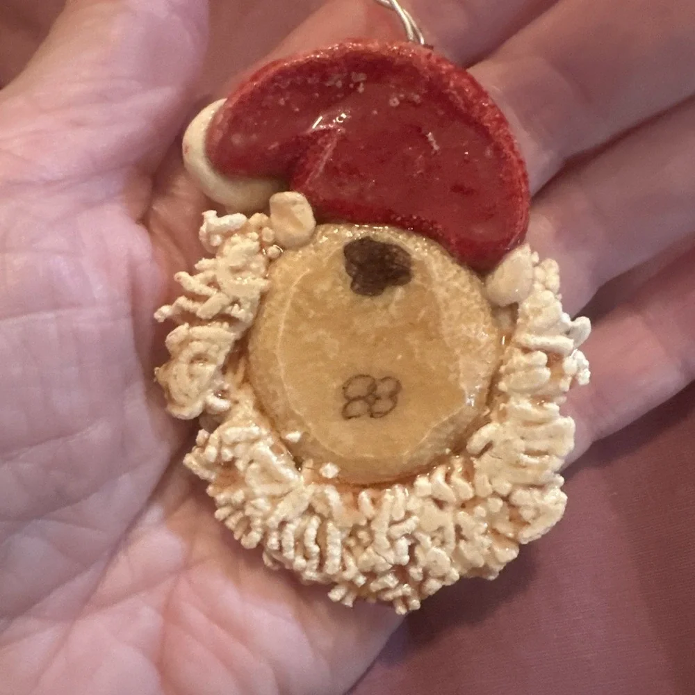 4 Vtg Salt Dough Polymer Christmas Ornaments Santa Goose Unicorn Rocking Horse